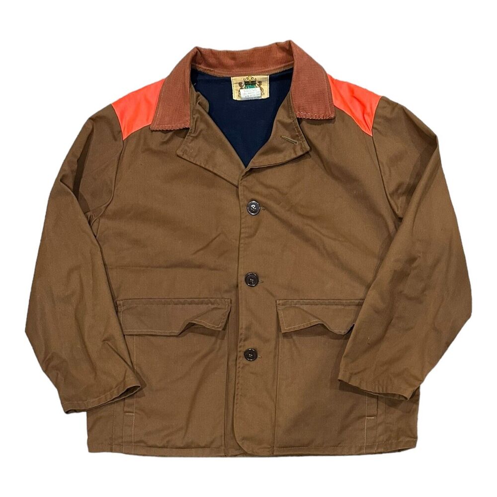 IDEAL Vintage 1983 Canvas Hunting Jacket Size XL Blaze Orange Tan USA Made READ